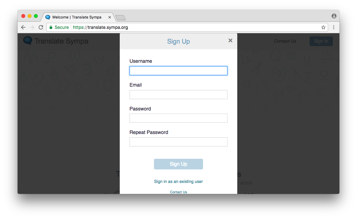 Sign up dialog